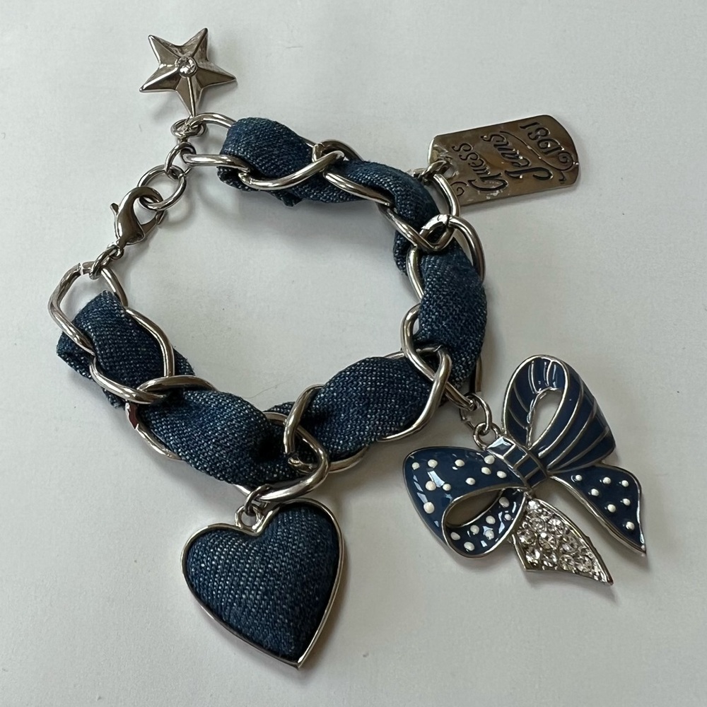 Vintage, GUESS silver and denim charm bracelet